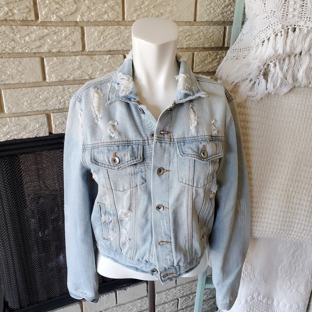 Ci Sono Light Distressed Denim Jean Jacket S